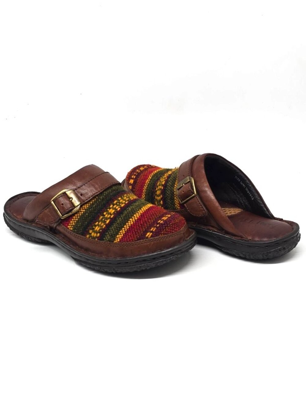 FINAL PRICE Born Multicolored Woven Fabric Printed Leather Slip-on Clogs Women 7 - Picture 3 of 12